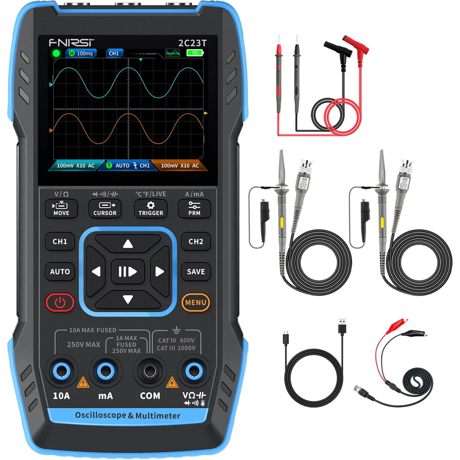 Fnirsi Digital Oscilloscope Handheld - Osciloscópio Multímetro Gerador de Sinal Portátil